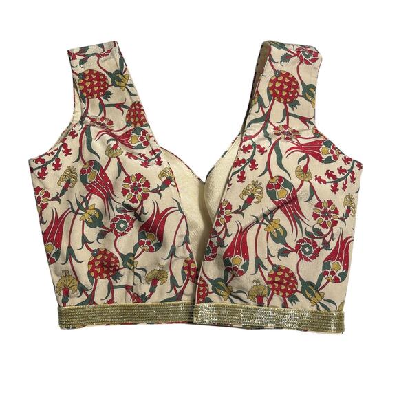 Halter Cropped Top XS Saree Lehenga Blouse Indian Wedding Beaded Festival Boho - Picture 4 of 7